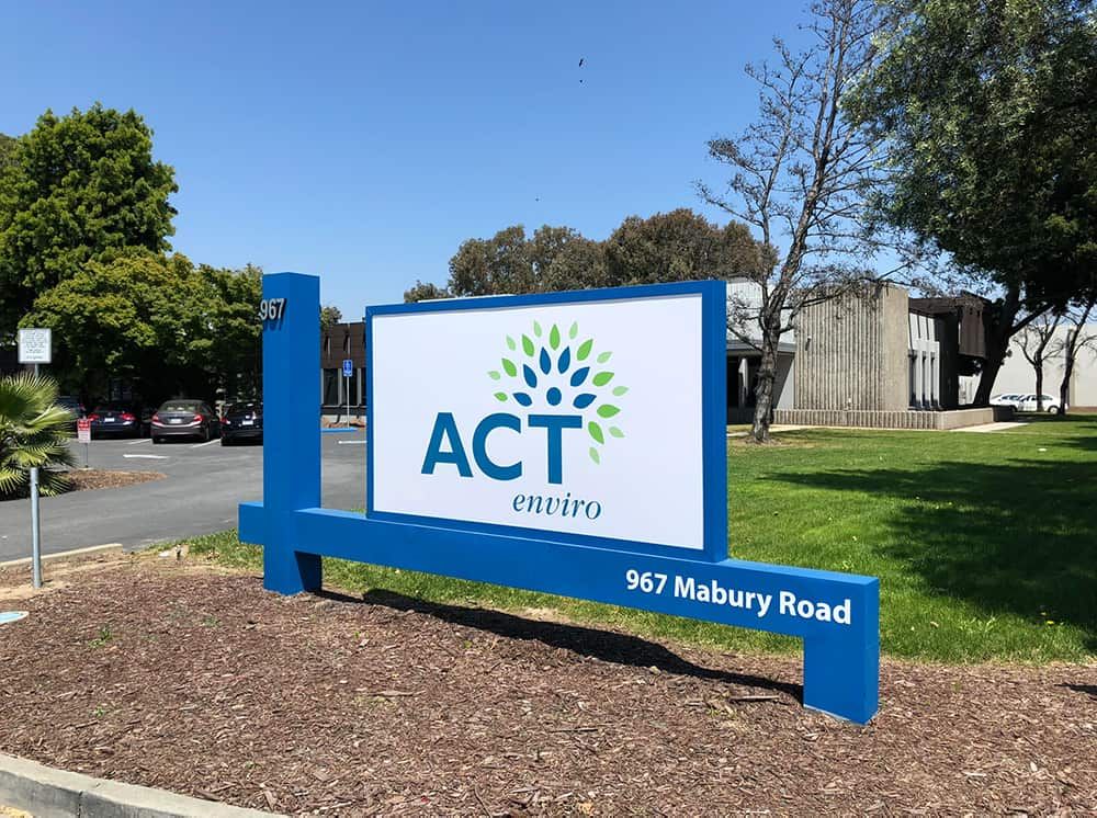 A view of the ACTEnviro company sign in San Jose
